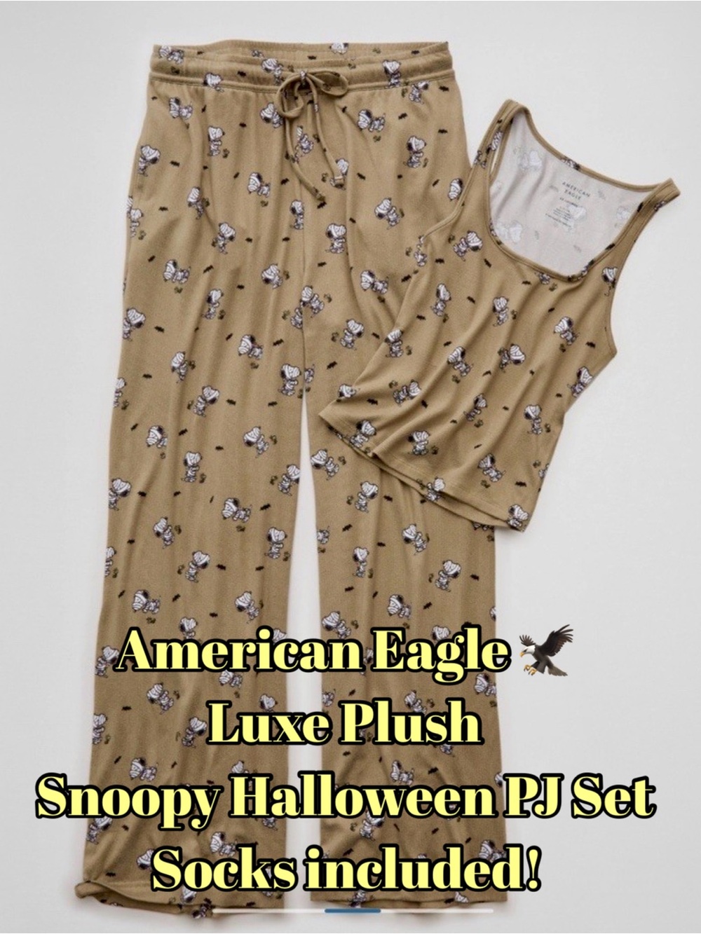 American Eagle Outfitters Tan Snoopy Halloween Plush Pajama Set